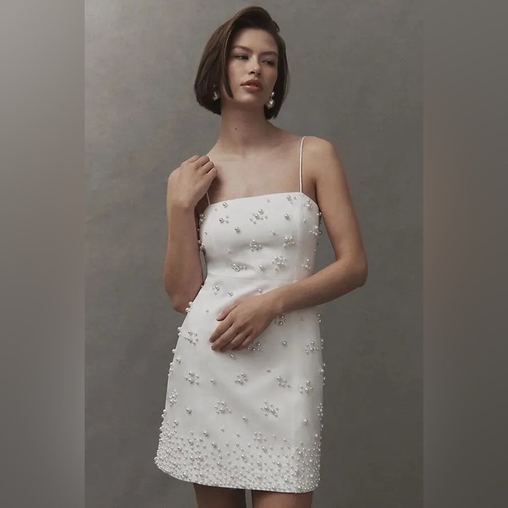 Anthropologie BHLDN Straight-Neck Pearl Mini Dress M